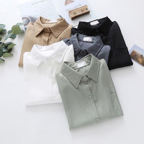 women's solid pockets loose leisure long sleeve blouse temperament shirts turn down collar simple casual blouse, White
women's solid pockets loose leisure long sleeve blouse temperament shirts turn down collar simple casual blouse, White
