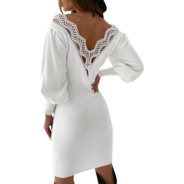 lace dress women's fashion lantern sleeve lace backless deep v neck solid casual midi knitted dresses party 2020, Black;gray
lace dress women's fashion lantern sleeve lace backless deep v neck solid casual midi knitted dresses party 2020, Black;gray