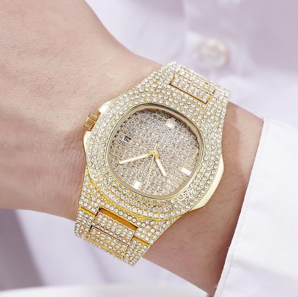 brand diamond date quartz women big dial watch men watches, Slivery;brown