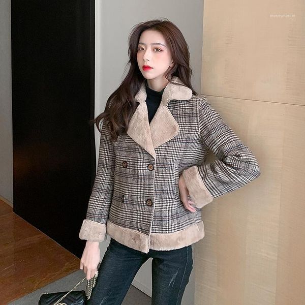 women's wool & blends lamb coat ladies short korean loose autumn and winter tide wild thick plaid woolen fur coat1, Black
women's wool & blends lamb coat ladies short korean loose autumn and winter tide wild thick plaid woolen fur coat1, Black