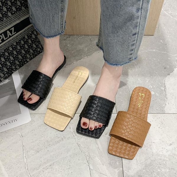women's flat casual slippers women fashion weave square toe solid slides summer beach shoes ladies leisure footwear, Black
women's flat casual slippers women fashion weave square toe solid slides summer beach shoes ladies leisure footwear, Black