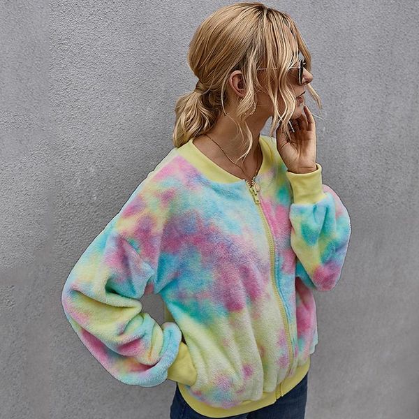 women autumn winter collar stand outwear jacket with zipper female loose coat long sleeve flannel basic tie dye ladies jacket, Black;brown
women autumn winter collar stand outwear jacket with zipper female loose coat long sleeve flannel basic tie dye ladies jacket, Black;brown