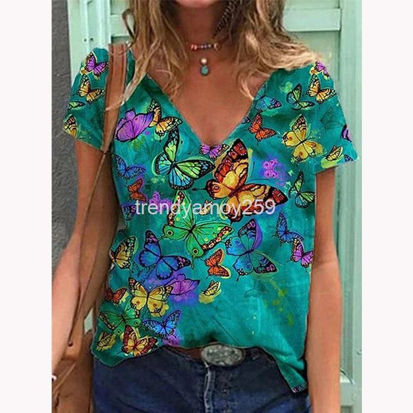 women's t-shirt summer selling women's wear loose casual v-neck butterfly colored printing short sleeve now, White
women's t-shirt summer selling women's wear loose casual v-neck butterfly colored printing short sleeve now, White