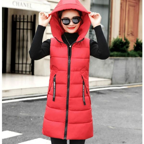 women's vests autumn winter vest women waistcoat female sleeveless jacket hooded warm long coat colete feminino, Black;white