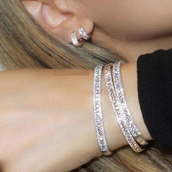 2021 fashion charm christmas gift paved tiny cz sparking bling luxury women girl delicate earring bangle sets, Silver
2021 fashion charm christmas gift paved tiny cz sparking bling luxury women girl delicate earring bangle sets, Silver