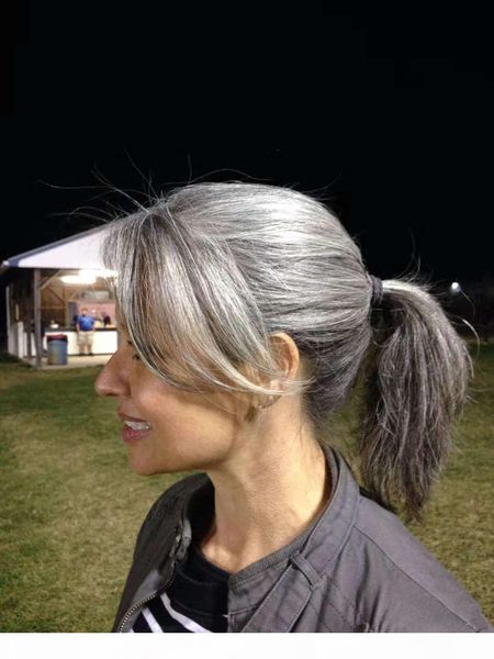 grey ponytail hairstyle gray hair extension sillk straight salt and pepper dyeable human hair silver grey ponytail hairpiece, Black
grey ponytail hairstyle gray hair extension sillk straight salt and pepper dyeable human hair silver grey ponytail hairpiece, Black