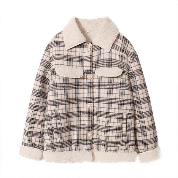 women's wool & blends perhaps u women khaki plaid faux woolen blend peacoat patchwork lambswool teddy button pocket coat winter c04021, Black
women's wool & blends perhaps u women khaki plaid faux woolen blend peacoat patchwork lambswool teddy button pocket coat winter c04021, Black