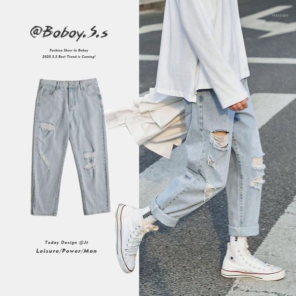 summer ripped straight jeans men's fashion washed casual retro jeans men streetwear wild loose hip hop hole denim trousers mens1, Blue
summer ripped straight jeans men's fashion washed casual retro jeans men streetwear wild loose hip hop hole denim trousers mens1, Blue