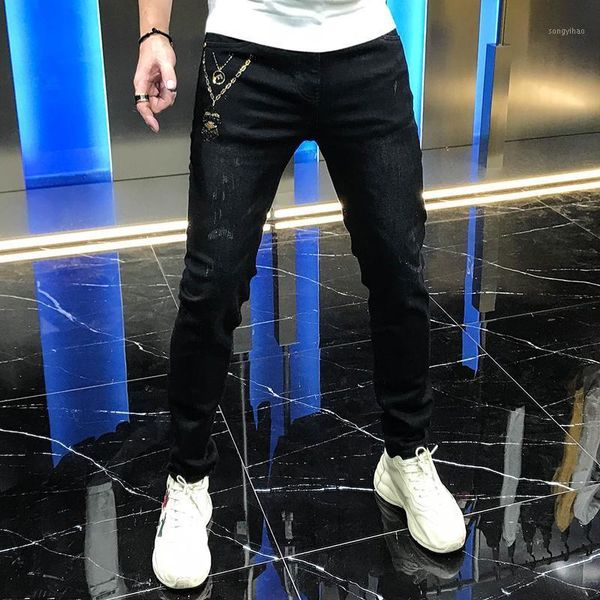 european station fashion brand small foot elastic jeans 2020 autumn new diamond cartoon black simple casual pants youth1, Blue
european station fashion brand small foot elastic jeans 2020 autumn new diamond cartoon black simple casual pants youth1, Blue