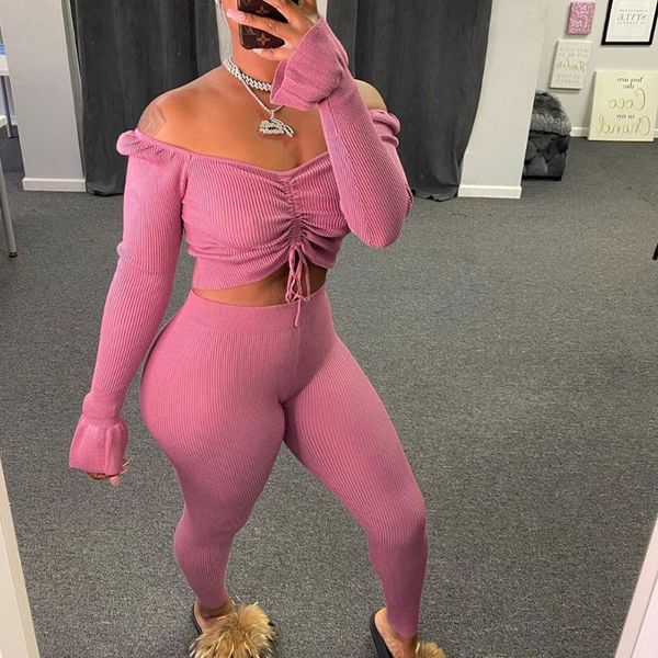 women's tracksuits streetwear ribbed knit two piece set women slash neck off shoulder crop and pants leggings matching sets club ou, Gray
women's tracksuits streetwear ribbed knit two piece set women slash neck off shoulder crop and pants leggings matching sets club ou, Gray