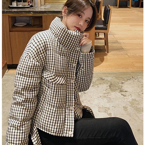chic irregular hem design plaid winter coat parkas women fashion single breasted cotton padded short thick jacket checked coat, Black
chic irregular hem design plaid winter coat parkas women fashion single breasted cotton padded short thick jacket checked coat, Black