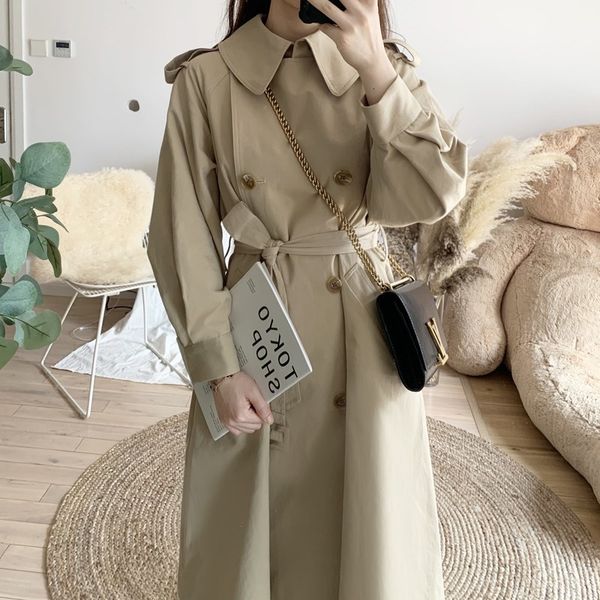khaki long trench coat women's mid-length lapel collar sashes windbreaker oversize loose-fit outerwear with epaulettes, Tan;black
khaki long trench coat women's mid-length lapel collar sashes windbreaker oversize loose-fit outerwear with epaulettes, Tan;black