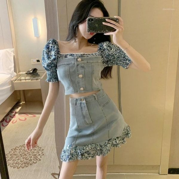 2020 summer print patchwork denim suits two piece set women crop + blue denim skirt set suit1, White
2020 summer print patchwork denim suits two piece set women crop + blue denim skirt set suit1, White