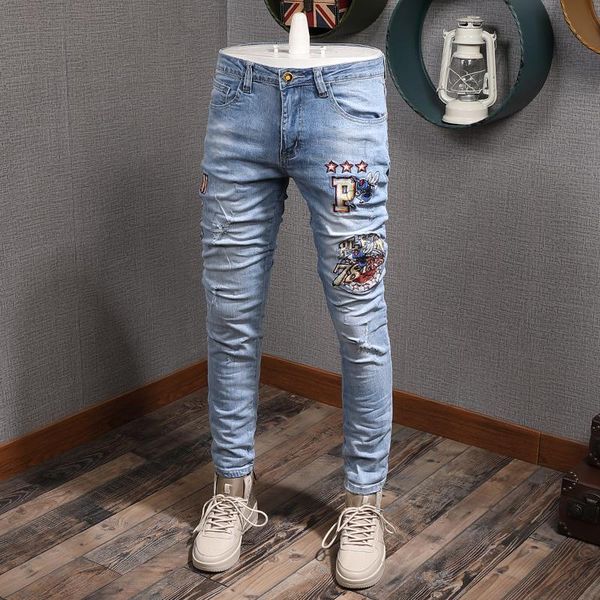 denim jeans men embroidered jeans men's los hombres light color ripped tight leggings trouser for men hombre, Blue
denim jeans men embroidered jeans men's los hombres light color ripped tight leggings trouser for men hombre, Blue