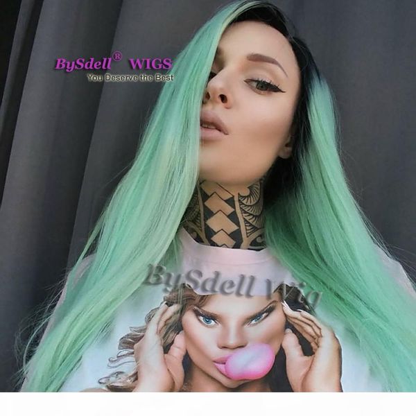long straight two tone ombre color hair wig synthetic lace front wigs black roots ombre milk green color hair fashion party wigs 
long straight two tone ombre color hair wig synthetic lace front wigs black roots ombre milk green color hair fashion party wigs