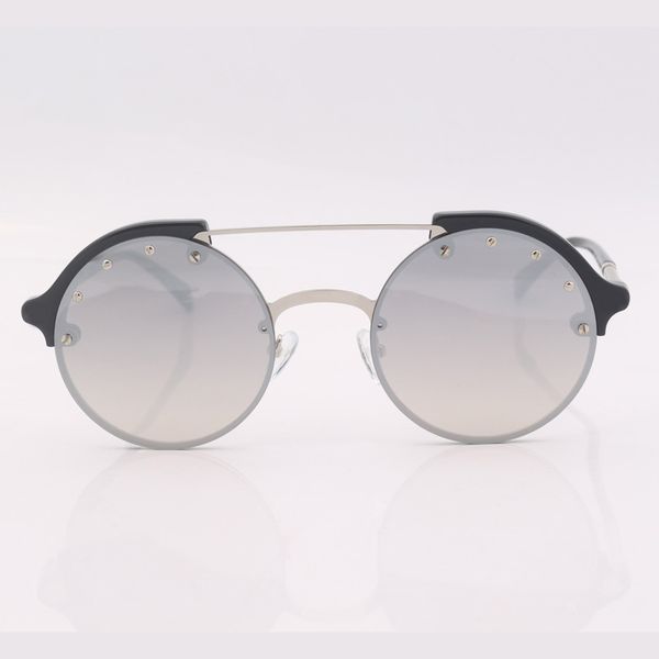 round half frame sunglasses women silver mirrored lens double bridge, White;black
round half frame sunglasses women silver mirrored lens double bridge, White;black