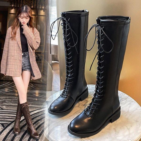 knee-length boots winter women's boots solid color all-match high lace up casual pu women's low heel shoes, Black
knee-length boots winter women's boots solid color all-match high lace up casual pu women's low heel shoes, Black
