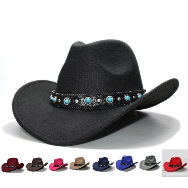 retro women men 100% wool wide brim cowboy western cowgirl bowler hat fedora cap turquoise bead vintage leather band 57cm/adjust c0123, Blue;gray
retro women men 100% wool wide brim cowboy western cowgirl bowler hat fedora cap turquoise bead vintage leather band 57cm/adjust c0123, Blue;gray