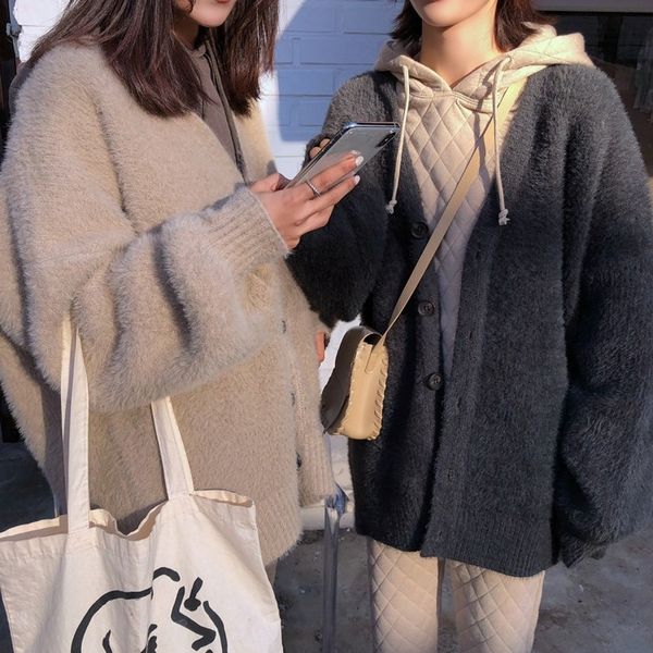 knitted cardigan women's new fall sweater 2020 korean lazy style mink like mid length loose v-neck sweater for women azsmb, White;black
knitted cardigan women's new fall sweater 2020 korean lazy style mink like mid length loose v-neck sweater for women azsmb, White;black