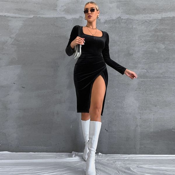 autumn and winter cross-border women's split temperament slim square neck long sleeve velvet bag hip skirt dress, Black;gray
autumn and winter cross-border women's split temperament slim square neck long sleeve velvet bag hip skirt dress, Black;gray