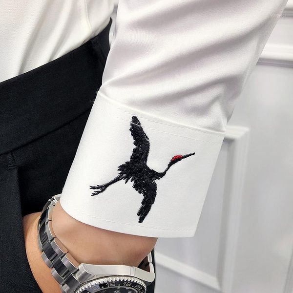 men shirt long sleeve twill solid formal business embroidery shirt brand man dress slim fit party club shirts1, White;black
men shirt long sleeve twill solid formal business embroidery shirt brand man dress slim fit party club shirts1, White;black