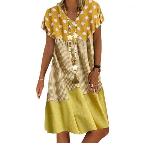 women short sleeves v-neck loose midi dress plaid polka dot patchwork sundress x7xc1, White;black
women short sleeves v-neck loose midi dress plaid polka dot patchwork sundress x7xc1, White;black
