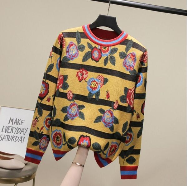 women runway vintage striped embroidery floral sweaters fashion designer autumn winter knitted pullovers w1148, White;black
women runway vintage striped embroidery floral sweaters fashion designer autumn winter knitted pullovers w1148, White;black