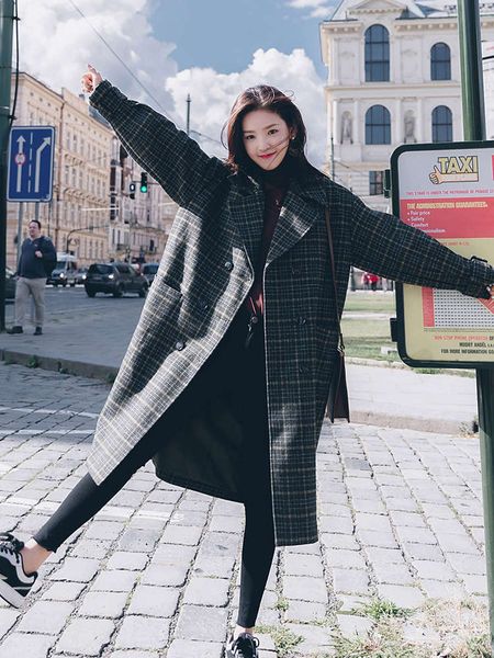 plaid women's winter 2020 new mid long woolen coat loose commuter thickened silhouette suit, Black
plaid women's winter 2020 new mid long woolen coat loose commuter thickened silhouette suit, Black