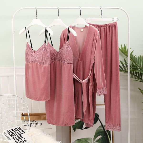 pink lace flower patchwork velour 4pcs kimono robe gown sets autumn new home clothes female underwear bathrobe sleepwear1, Black;red
pink lace flower patchwork velour 4pcs kimono robe gown sets autumn new home clothes female underwear bathrobe sleepwear1, Black;red