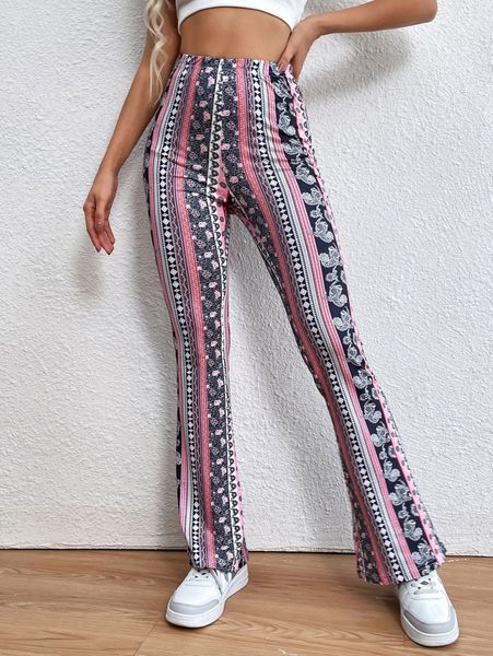 striped & floral print flare leg pants b3yq#, Black;white
striped & floral print flare leg pants b3yq#, Black;white