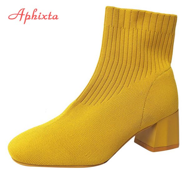aphixta stretch fabrics sock boots for women shoes 5.5cm square heel yellow knitting shoes elastic cottton boots lady footwear c0202, Black
aphixta stretch fabrics sock boots for women shoes 5.5cm square heel yellow knitting shoes elastic cottton boots lady footwear c0202, Black