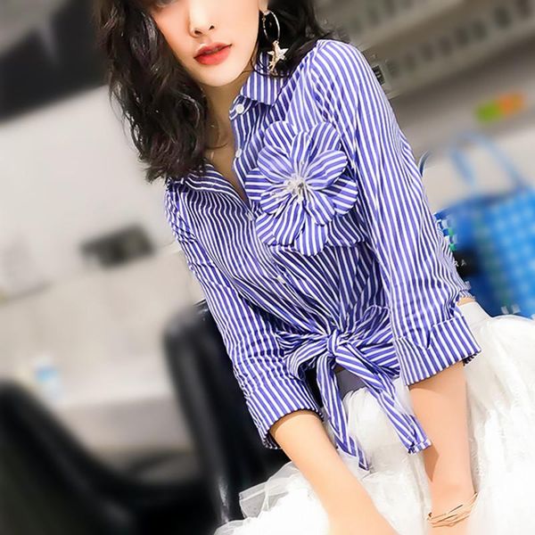 women's blouses & shirts with brooch women korea designer bows tied stripped short elegant summer crop nz57, White
women's blouses & shirts with brooch women korea designer bows tied stripped short elegant summer crop nz57, White