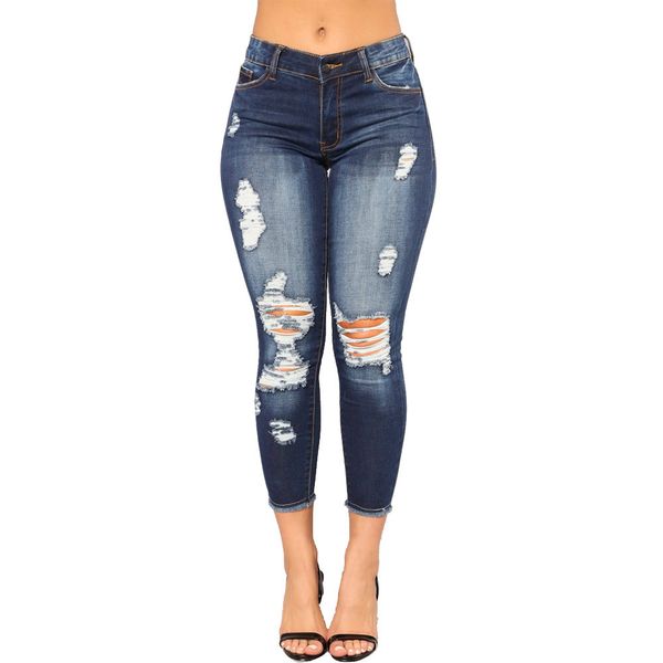 real ps 2019 women's jeans skinny ripped hole jeans mid waist pants lady slim female trousers skinny pencil jeans wholesale, Blue 
real ps 2019 women's jeans skinny ripped hole jeans mid waist pants lady slim female trousers skinny pencil jeans wholesale, Blue