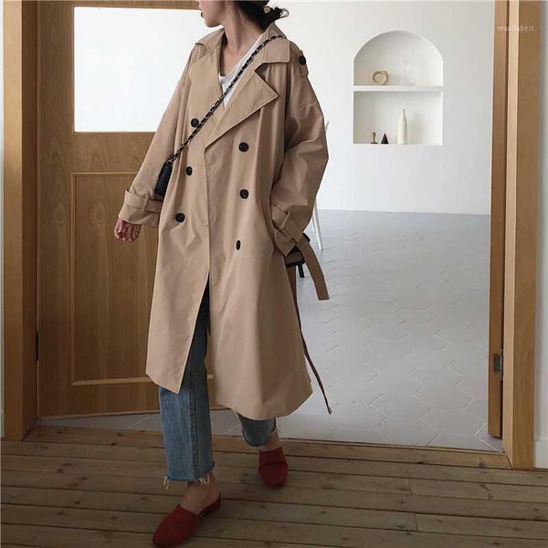 2020 spring korean edition loose lapel double-breasted windbreaker jacket female retro temperament medium coat cardigan mp2071, Tan;black
2020 spring korean edition loose lapel double-breasted windbreaker jacket female retro temperament medium coat cardigan mp2071, Tan;black