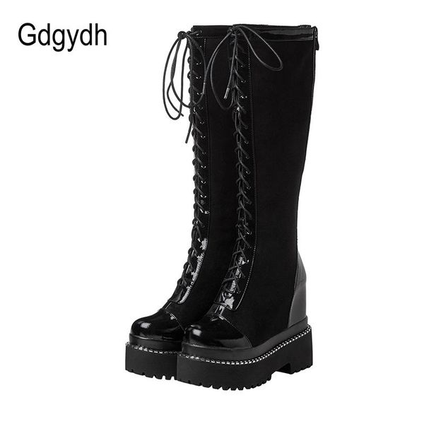 gdgydh winter boots women knee high boots flock fashion lace-up non-slip black platform with zipper height increasing
gdgydh winter boots women knee high boots flock fashion lace-up non-slip black platform with zipper height increasing