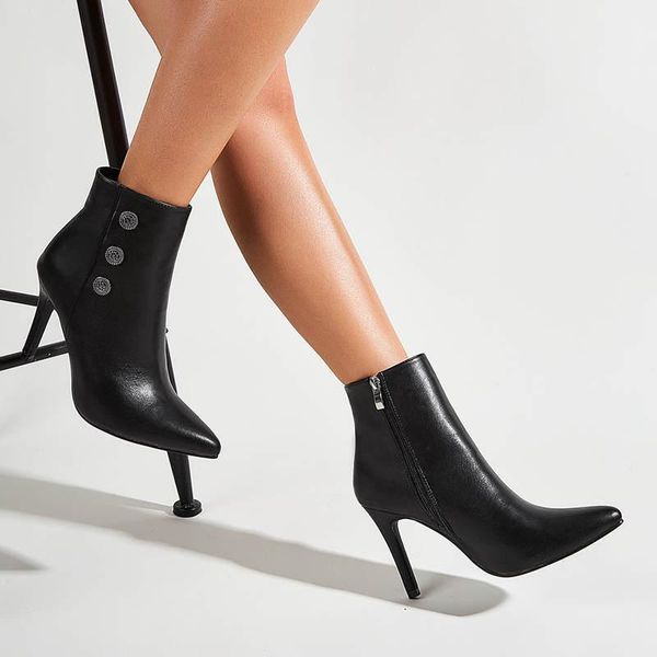 boots cross border 2021 european and american women's shoes pointed high heel button black short
boots cross border 2021 european and american women's shoes pointed high heel button black short