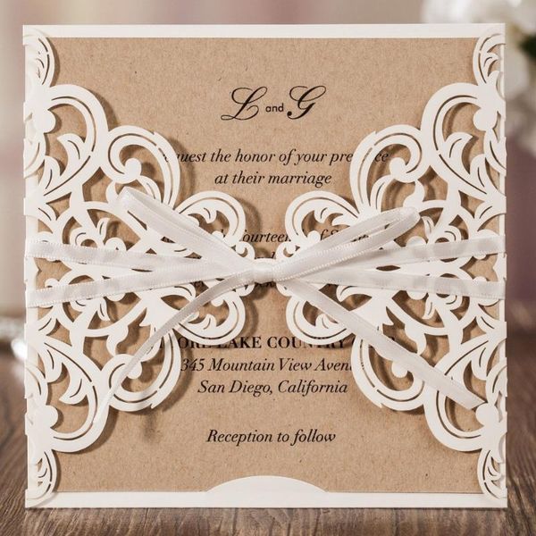 50pcs ivory laser cut wedding invitations card with ribbon hollow lace flower for marriage birthday party,customizable cw6175w
50pcs ivory laser cut wedding invitations card with ribbon hollow lace flower for marriage birthday party,customizable cw6175w