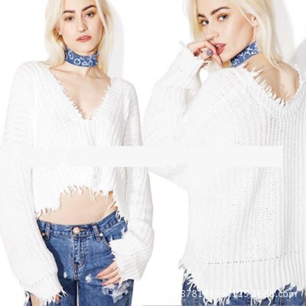 94tri 2019 solid color broken hole loose deep v-neckt-shirt sweater shoulder t-shirt women new sweater pullover style for women l0bte, White;black
94tri 2019 solid color broken hole loose deep v-neckt-shirt sweater shoulder t-shirt women new sweater pullover style for women l0bte, White;black