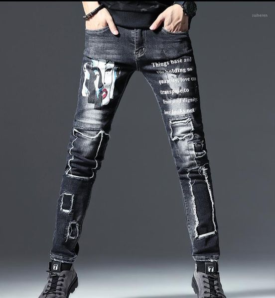 print holes beauty men slim straight black stretch cotton denim ripped patch fashion painted beggars jeans vintage pants1, Blue
print holes beauty men slim straight black stretch cotton denim ripped patch fashion painted beggars jeans vintage pants1, Blue