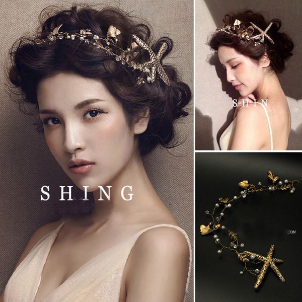

Starfish Hair Clip Bridal Hair Accessories Handmade Headband Bride accessoire cheveux Handmade Tiaras Soft Pearl Jewelry