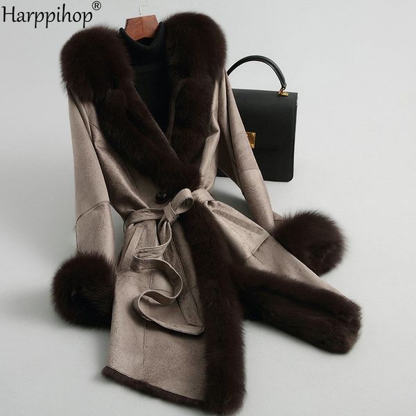 leather rabbit fox collar slim long-sleeved fur coat female lj201201, Black