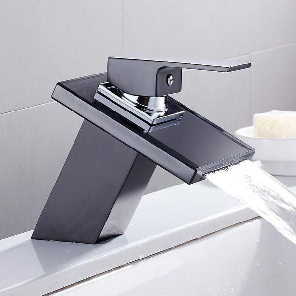 waterfall basin faucet for bathroom black deck mount square vanity sink mixer tap single lever solid glass
waterfall basin faucet for bathroom black deck mount square vanity sink mixer tap single lever solid glass