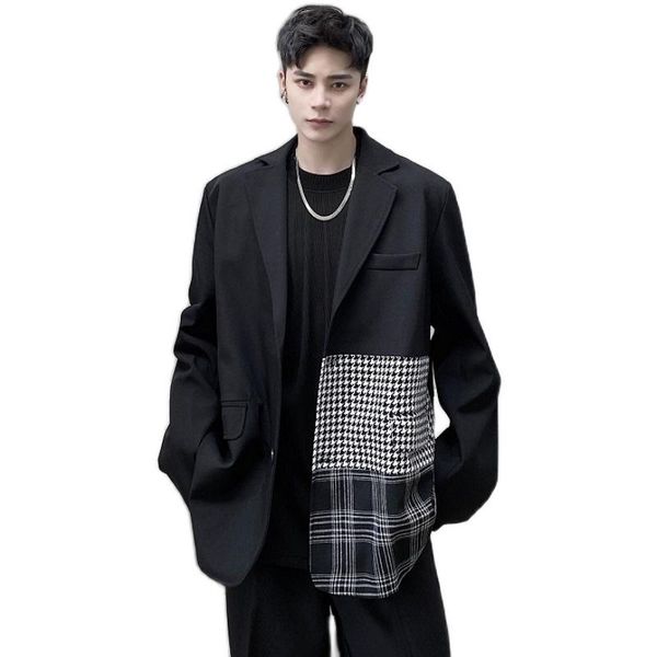 men's suits & blazers male japan korea streetwear vintage suit coat outerwear men plaid splice retro casual loose jacket, White;black
men's suits & blazers male japan korea streetwear vintage suit coat outerwear men plaid splice retro casual loose jacket, White;black
