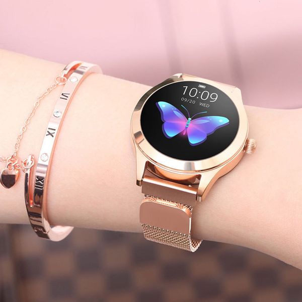 kw10 women's smart watch bracelet round screen stainls steel
