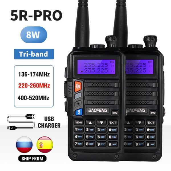 2pcs baofeng uv-5r pro walkie talkie tri-band radio 8watts two way radio 200-260mhz hf fm transceiver uv 5r upgrade cb ham
2pcs baofeng uv-5r pro walkie talkie tri-band radio 8watts two way radio 200-260mhz hf fm transceiver uv 5r upgrade cb ham
