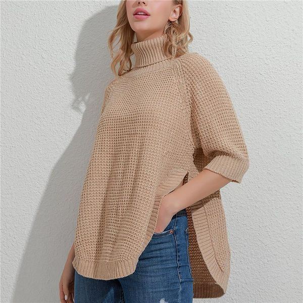 women's sweaters autumn ladies knitted sweater solid color half sleeves waist split turtleneck fashion winter women, White;black
women's sweaters autumn ladies knitted sweater solid color half sleeves waist split turtleneck fashion winter women, White;black