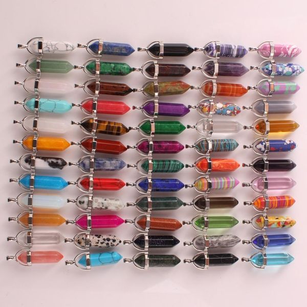 72 colors assorted natural stone quartz point pendant mixed pillar bullet charms chakra pendulum 32*8mm 24 pcs 0927, Silver
72 colors assorted natural stone quartz point pendant mixed pillar bullet charms chakra pendulum 32*8mm 24 pcs 0927, Silver