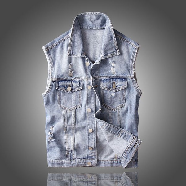 men's jeans punk slim hole vest, Black;white
men's jeans punk slim hole vest, Black;white