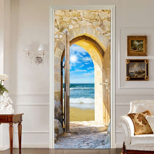 selling fake frame sea view door bedroom bathroom decoration waterproof self adhive pvc environmental wall paste mt159