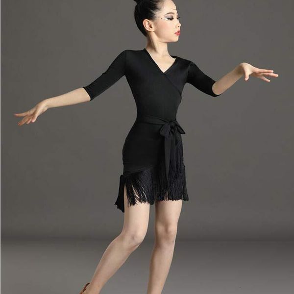 children latin dance practice clothes girls professional dress competition performance tassel dress, Black;red
children latin dance practice clothes girls professional dress competition performance tassel dress, Black;red